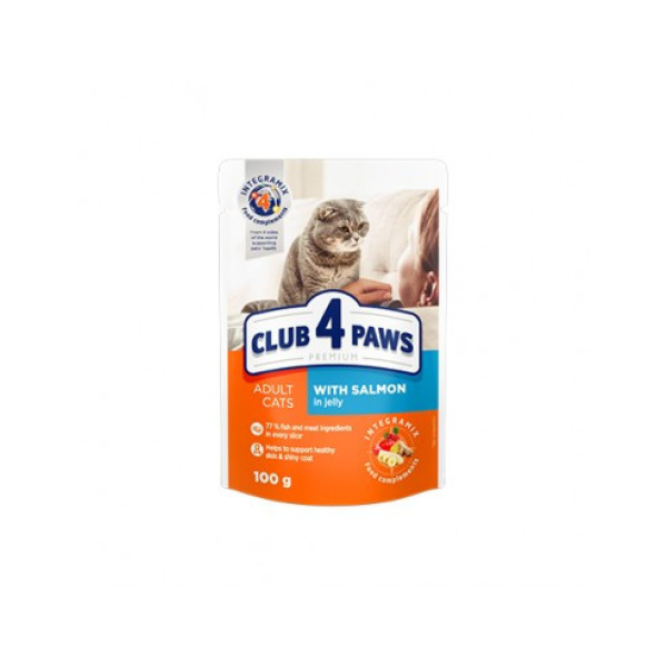 CLUB 4 PAWS ΦΑΚΕΛΑΚΙ ΜΕ ΚΟΜΜΑΤΑΚΙΑ ΣΟΛΟΜΟ 100gr