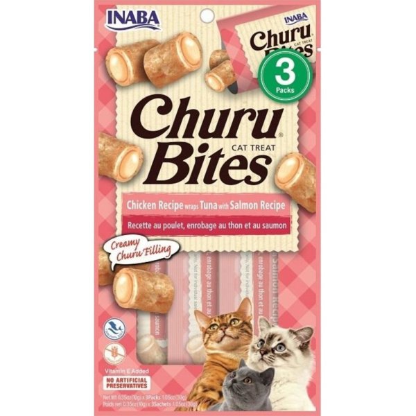 ΛΙΧΟΥΔΙΆ CHURU CAT BITES CHICKEN TUNA AND SALMON 3 X 10GR