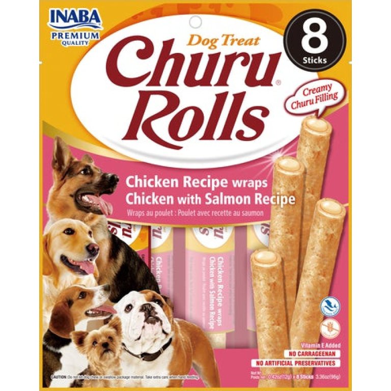 CHURU DOG ROLLS ΛΙΧΟΥΔΙΈΣ CHICKEN AND SALMON 8 X 12GR