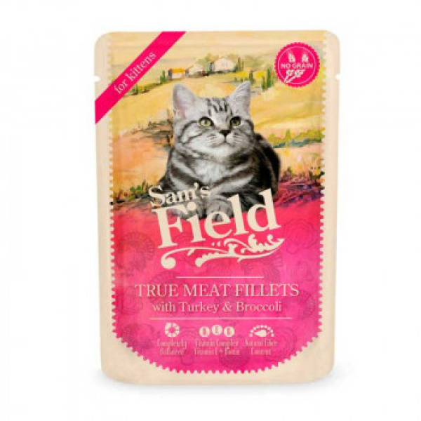 SAM'S FIELD ΦΑΚΕΛΑΚΙ TRUE MEAT FILLETS KITTEN ΓΑΛΟΠΟΥΛΑ & ΜΠΡΟΚΟΛΟ