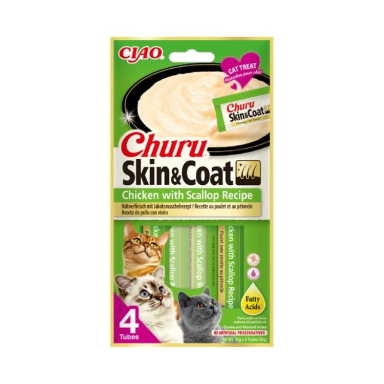 ΛΙΧΟΥΔΙΆ CHURU CAT SKIN & COAT CHICKEN WITH SCALLOP 4 X 14GR